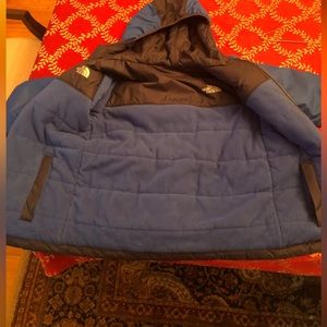 Black and blue theme polyester fill north face jacket